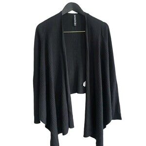 Athleta Crop Cardigan Women's XS Black Ribbe Merino Wool Solistice Flowy